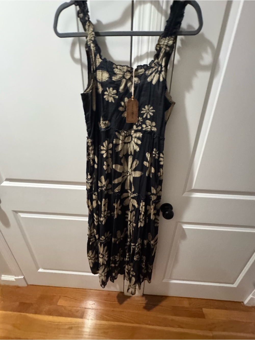 NATURAL LIFE Black Midi Dress with Cream Floral Print